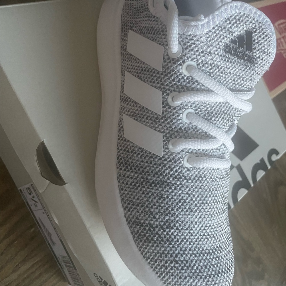 Adidas Gray and White Athletic Knit Shoes